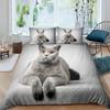 Kids Cat Duvet Cover Queen Size,Cartoon Kitten Sleeping on Crescent Moon Stars Night Dreams Polyester Comforter Cover for Kids