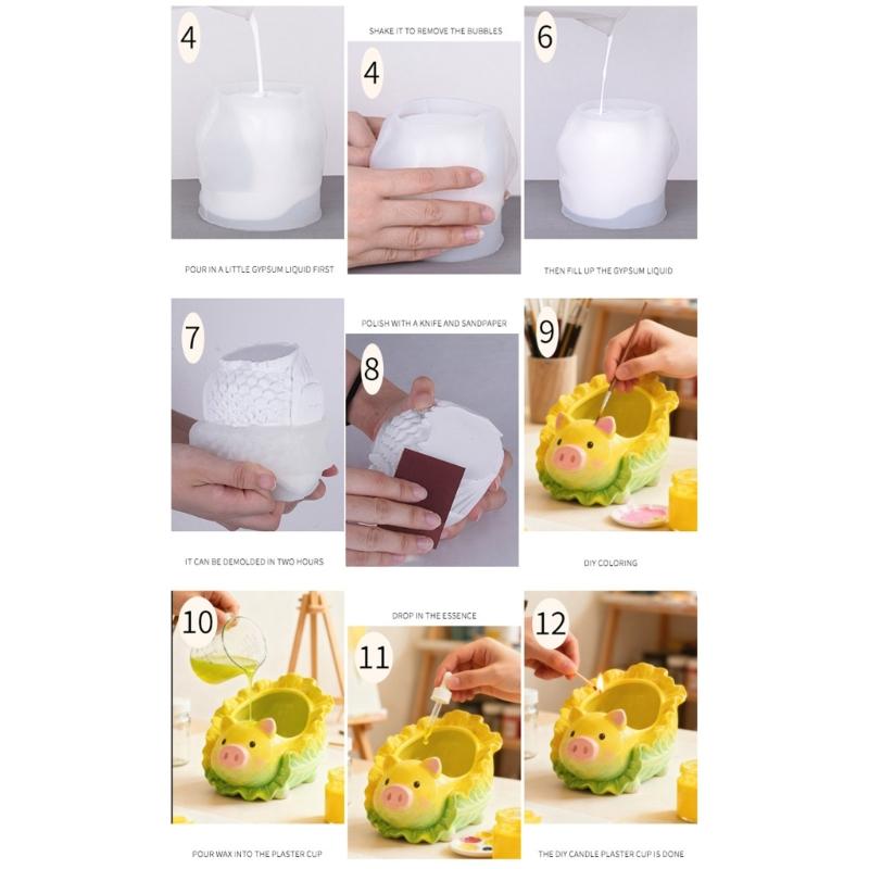 Silicone Cabbage Pig Shaped Mold Suitable For Crafting Succulent Pots Resin Storage Containers And Concrete Decoration Items