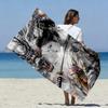 Japanese Geisha Beach Towel, Samurai Warrior with Dragon, Traditional Kimono Art, Quick Dry Microfiber, Sand Free, Unique Gift