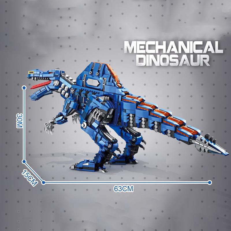Jurassic Challenge: Light-Up Mechanical Dinosaur Building Blocks (Allosaurus & T-Rex) Toy for Boys