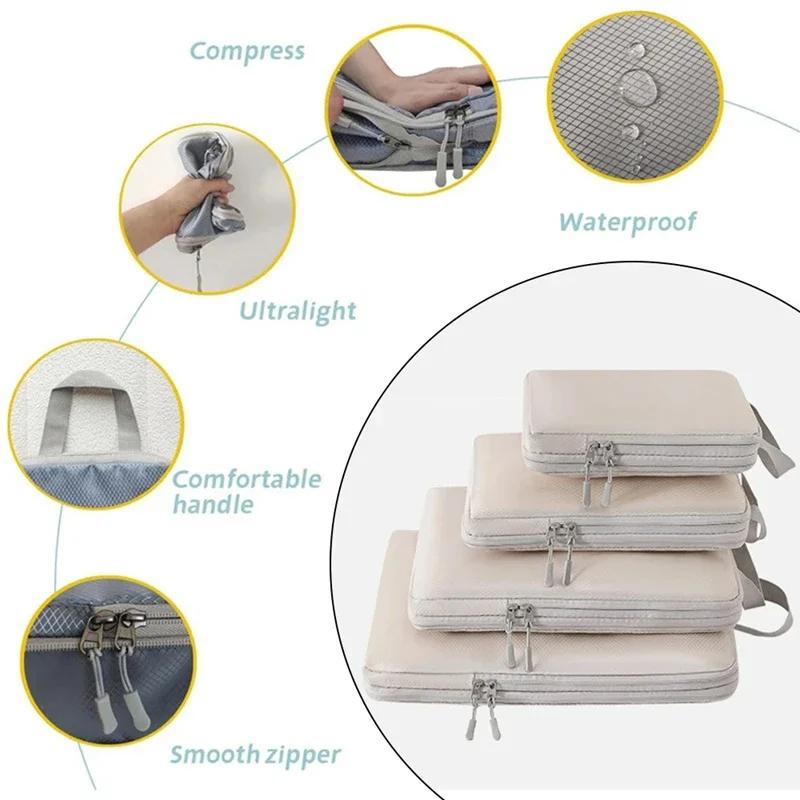 6PCS Travel Portable Compression Packing Cubes Waterproof Suitcase Luggage Organizer Zipper Foldable Storage Bags