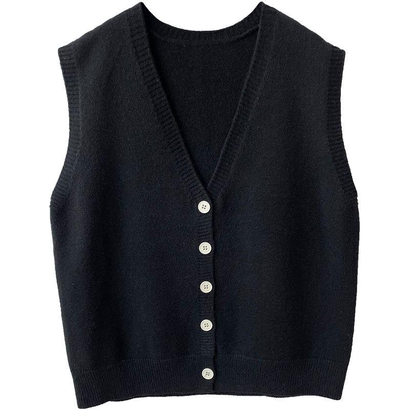 V-neck Knitted Vest for Women Loose and Slimming Korean Version Simple Sleeveless Age Reducing Cardigan Vest