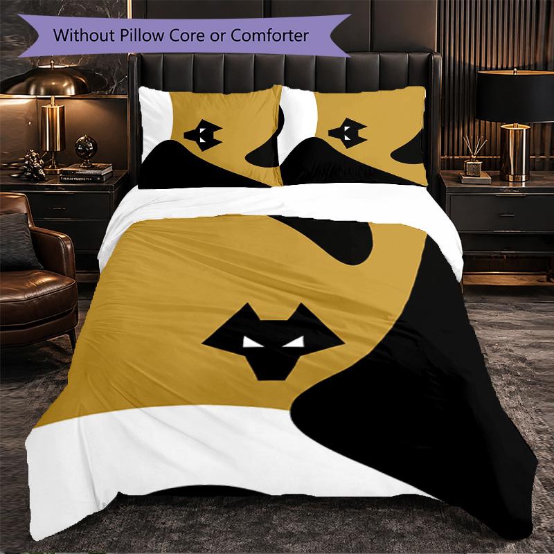 Wolverhampton Wanderers Football 3 Piece Bedding Set Soft Duvet Cover Set with Pillowcases Printed Bedroom Decor Set for Home