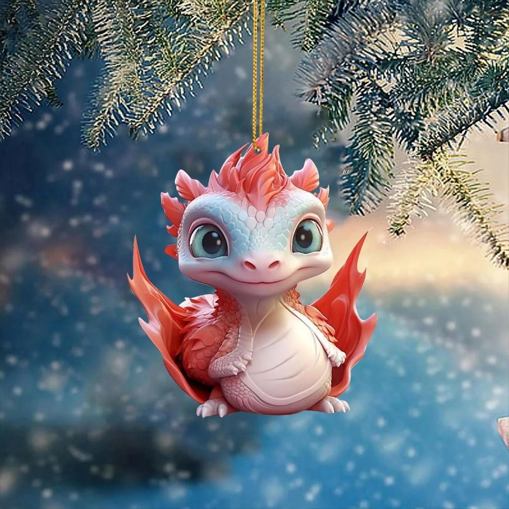 Colorful Acrylic Cartoon Christmas Dragon Car Decoration Stylish Festive Home Ornament