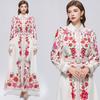 Spring Autumn French Holiday Style Long Sleeve Dress Shirt Women's Turn Down Neck Floral Print Single Breasted Belt Maxi Dress