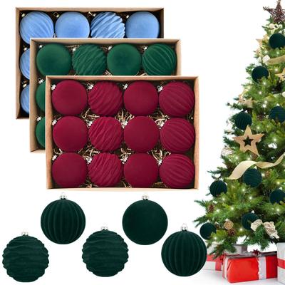 Plastkula Elegant Lyxig Klassisk Julkula Texturerad Trädhänge 8cm Flockad Vinröd Dekoration