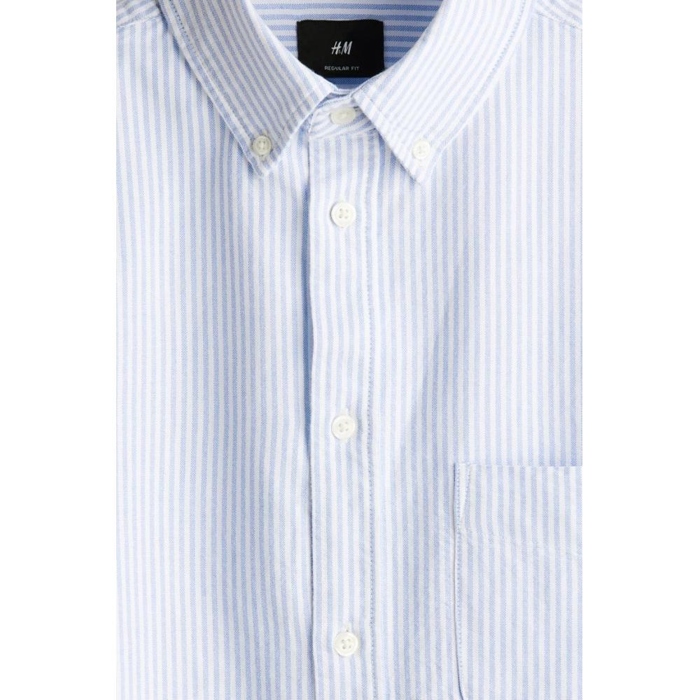 

Рубашка HM Regular Fit Oxford с короткими рукавами, светло-голубая в полоску XS