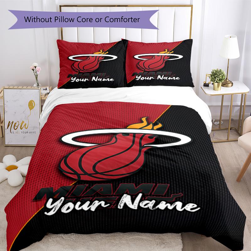 3pcs Custom Name Miami Heat Bedding Set Duvet Cover Closure Includes 1 Duvet Cover & 2 Pillowcases, Soft and Comfortable for All Seasons.
