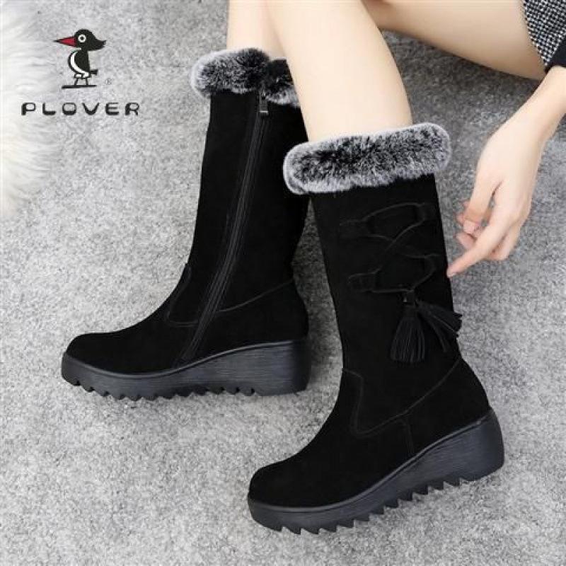 

2025 autumn and winter new medium tube plush women s shoes Korean version fashion casual mother shoes heightened thin boots 35 чёрный