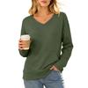 Women's Casual V-Neck Long Sleeve Pullover Sweatshirt with Pockets