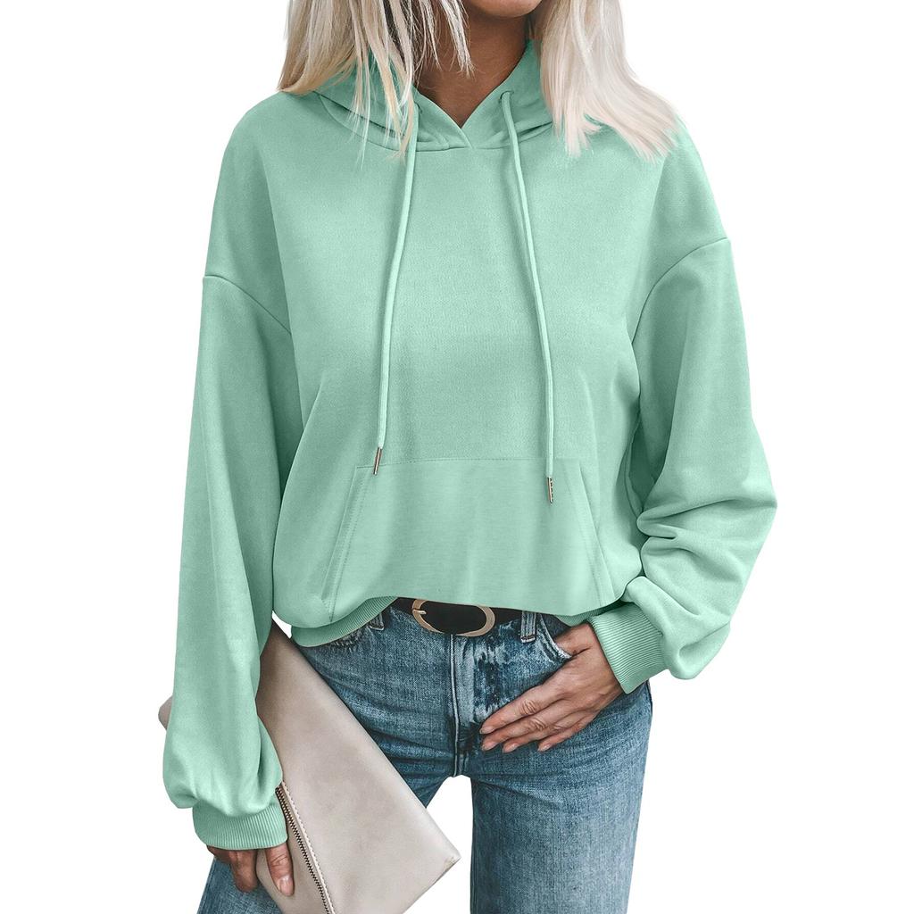 Damski Modny Jesienno-Zimowy Jednolity Kolor Casualowy Luźny Sweter z Kapturem z Długim Rękawem