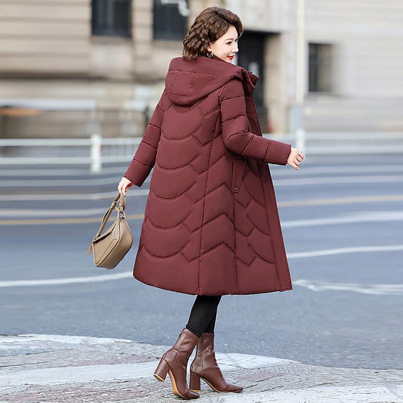 Medium and long over-knee down cotton-padded jacket for women's winter new mother foreign-style hooded thickened warm cotton-padded jacket