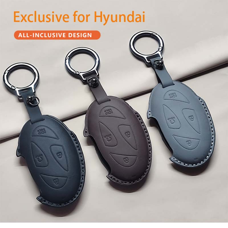 Car Remote Key Case Cover for Hyundai Grandeur GN7 Kona Ev 2023 Ionic 6 5/7 Bottons Leather Keychain Durable Luxury Accessories