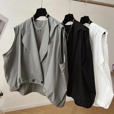 Women's Summer Solid Color Loose Casual Sleeveless Jacket Pleated Thin Vest