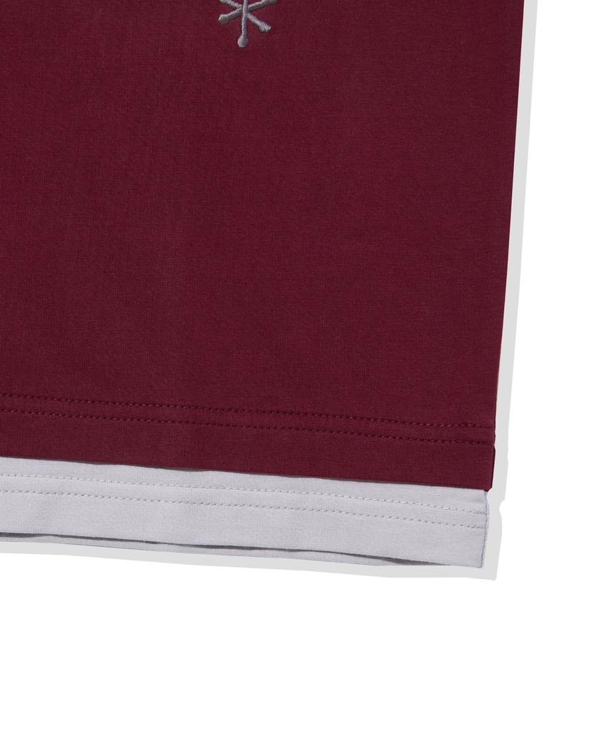 CGP Henley Neck Layered Short Sleeve T-Shirt - Burgundy