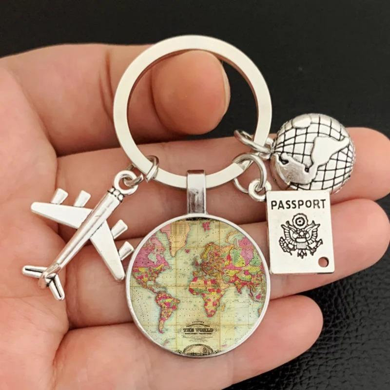 1PC Travelling Keyring Plane Passport Earth Keychain Accessories Traveler Gift