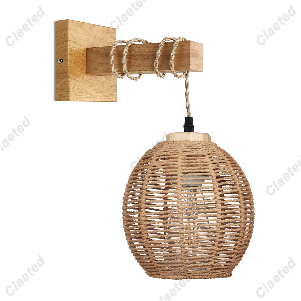 Wall Lights Fixtures Wall Decor Handwoven Lampshade Wall Sconces Lighting Rattan Wall Lamp for Home Kitchen Loft Ceiling Bedroom