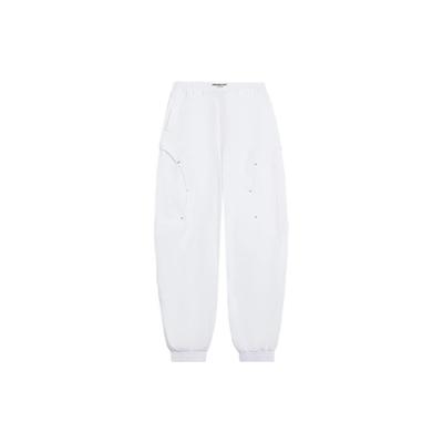 Li Ning CF X Haizhenwang Designer Collaboration SS22 Solid Color Reflective Detail Elastic Waist Jogger Pants Women Bottoms White AYKSB54-1