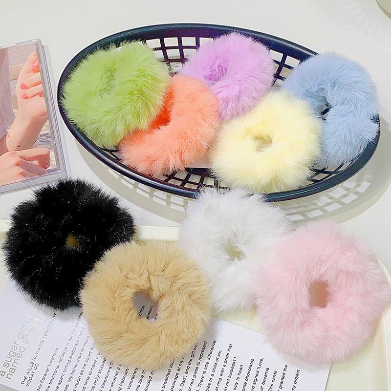 2 Pcs New Colorful Fluffy Hair Band for Women Girls Ponytail Holder Hair Tie Plush Scrunchie Rubber Band Fashion Hair Accessories