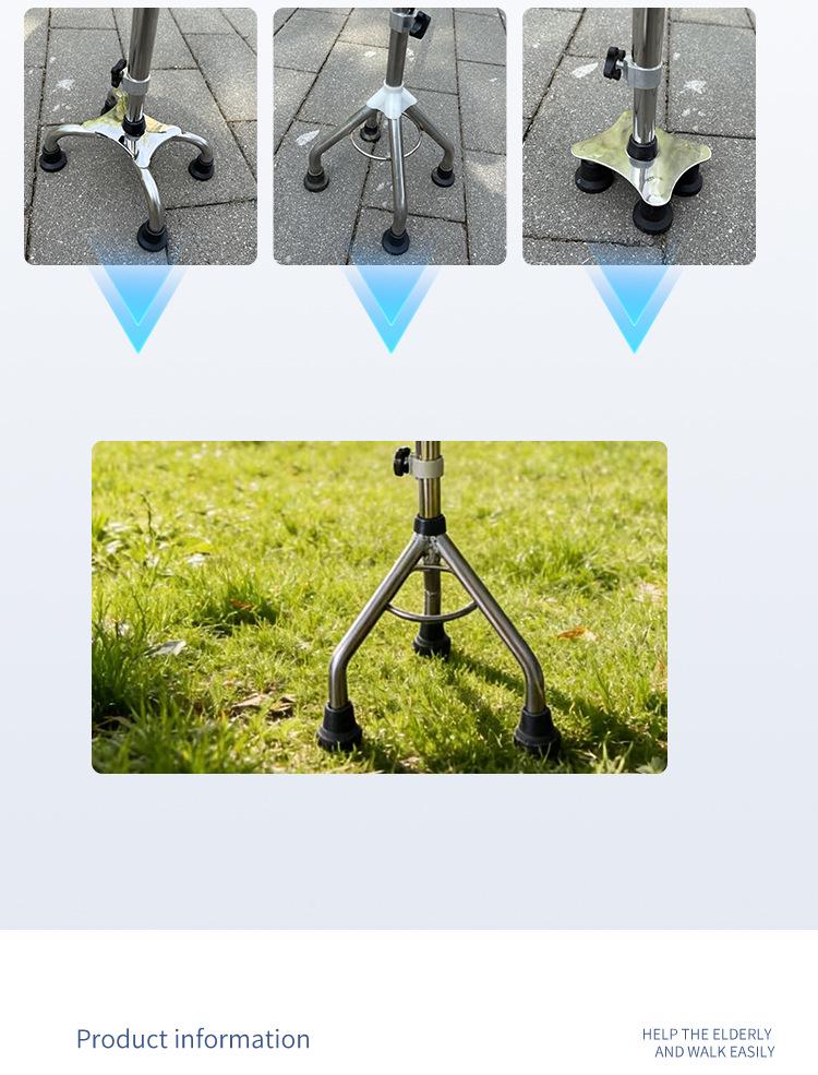 Lightweight Anti-slip Telescopic Walking Cane for Elderly with Single and Three-legged Support