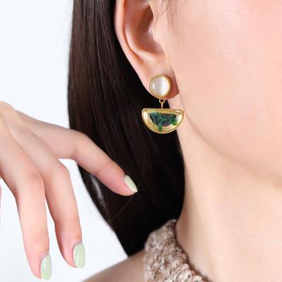 European & American Resin Cat's Eye Marbled Earrings: Luxurious Non-Fading Titanium Steel Studs for Women