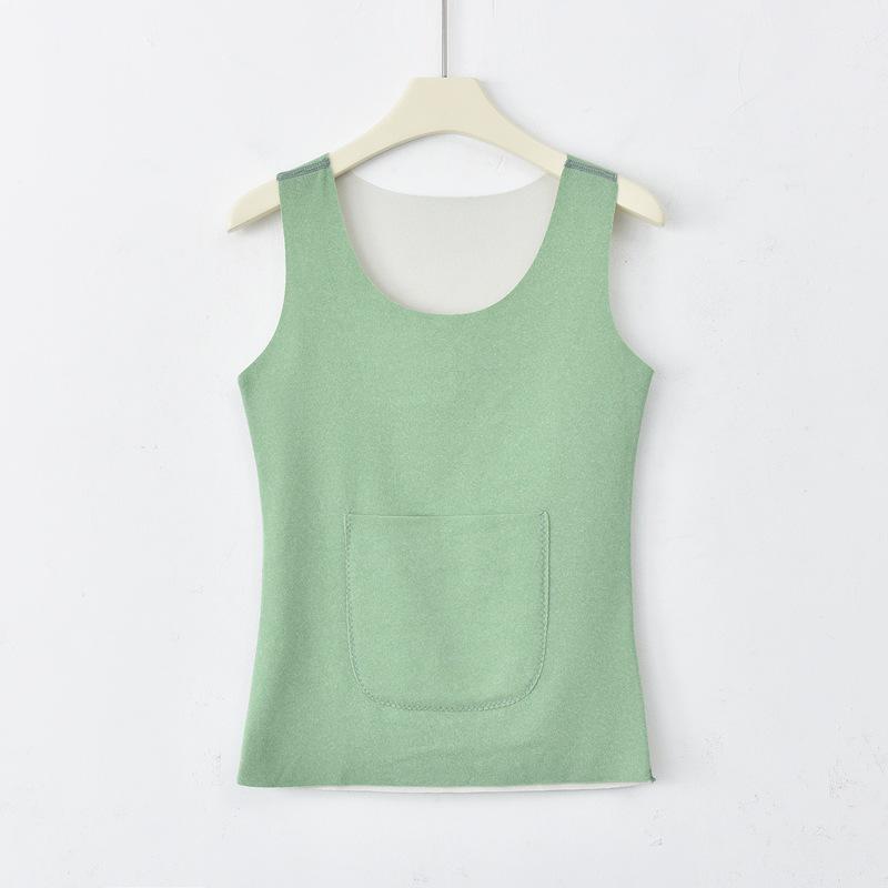 Damska kamizelka z aksamitu z podszewką z polaru i podwójnymi kieszeniami, przytulna warstwa na jesień/zimę