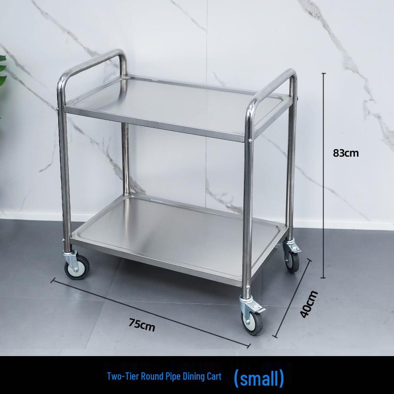 Three-tier Stainless Steel Service Cart: Meal, Food, Beverage, and Dish Collection Trolley for Restaurants and Hotels.