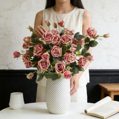 Flores de Rosas Artificiales para Arreglo Floral Ramas de Rosas Falsas Realistas con 4 Cabezas de Flores