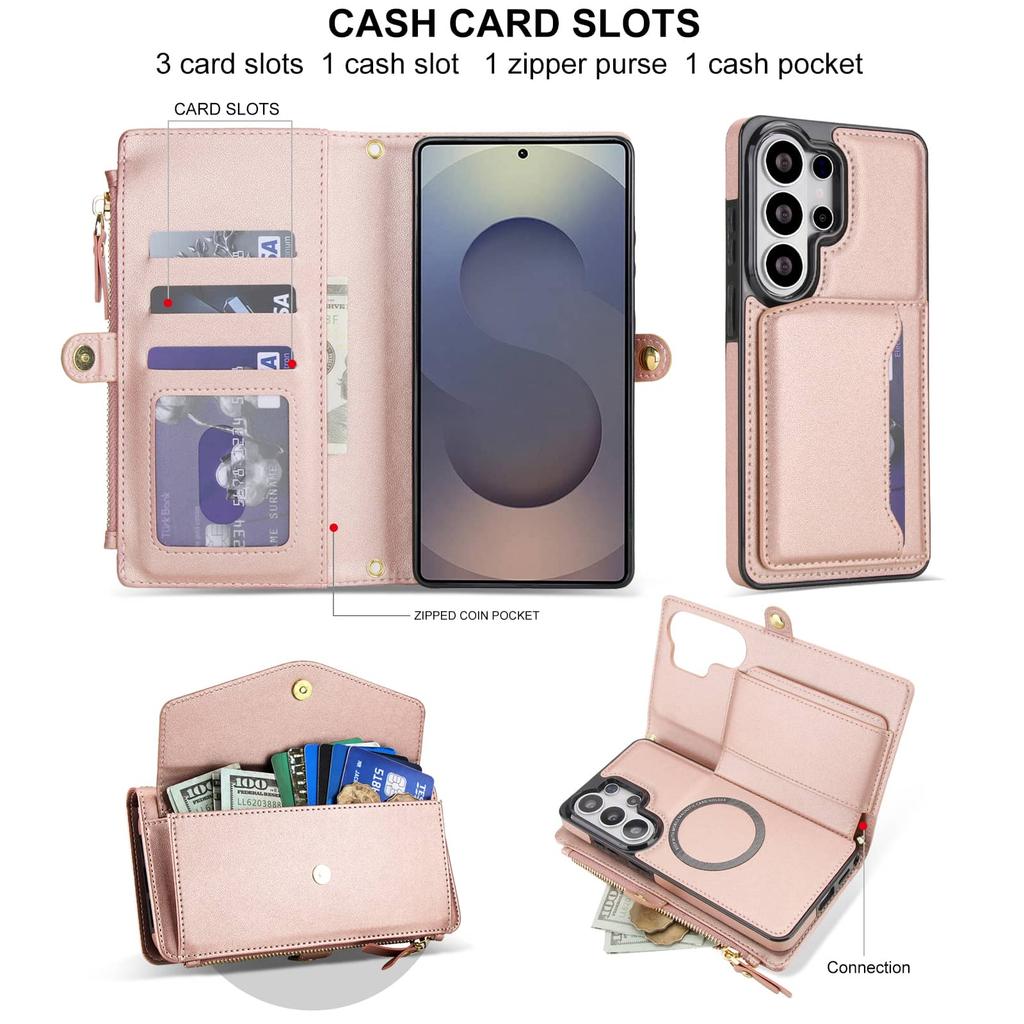 For Samsung Galaxy S26 Ultra/S26 Plus Wallet Case, RFID Blocking Card Holder, Wallet Detachable Magnetic Case Crossbody Strap
