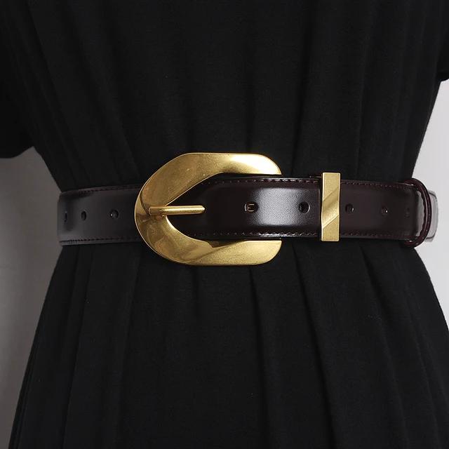 2.8cmVintage Genuine Leather Women s Belt with Metal Pin Buckle 105CM чёрный
