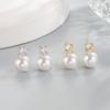 Korean Style Four-Prong Diamond & Pearl Stud Earrings - Elegant & Fresh Design