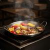 Uncoated Stainless Steel Grill and Fry Pan Induction Compatible Round Concave Frying with Two