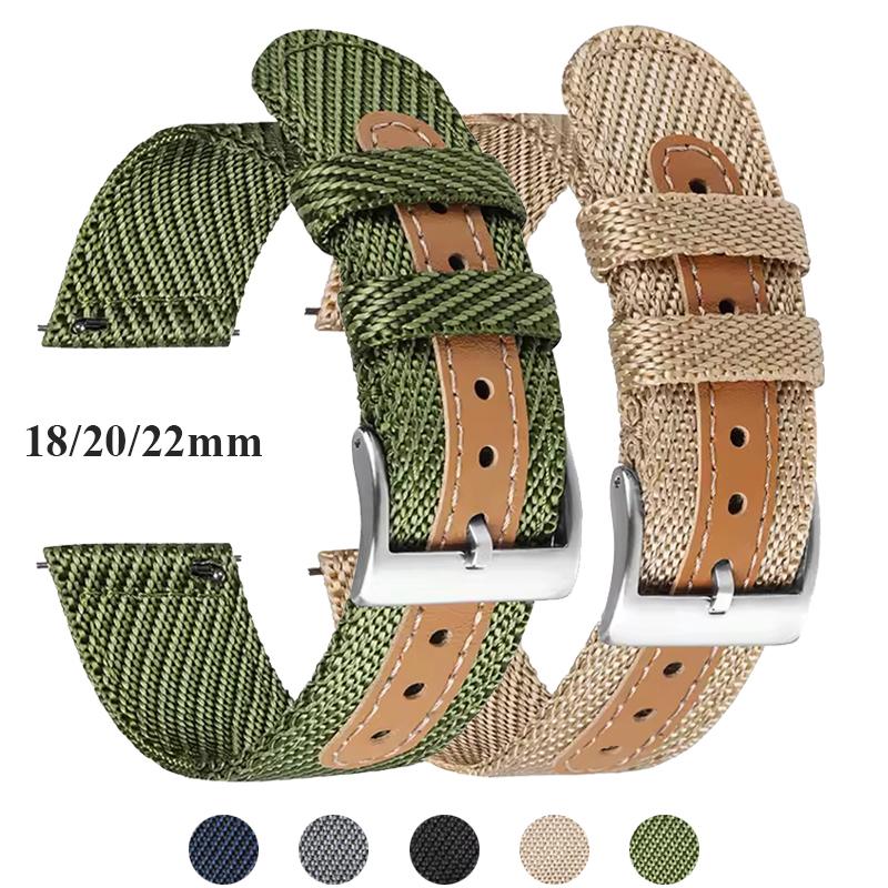 Nylon Canvas Watch Strap Men Women 18mm 20mm 22mm for Samsung Galaxy Watch 7/6/5/4/3 Quick Release Bracelet for Huawei Watchband