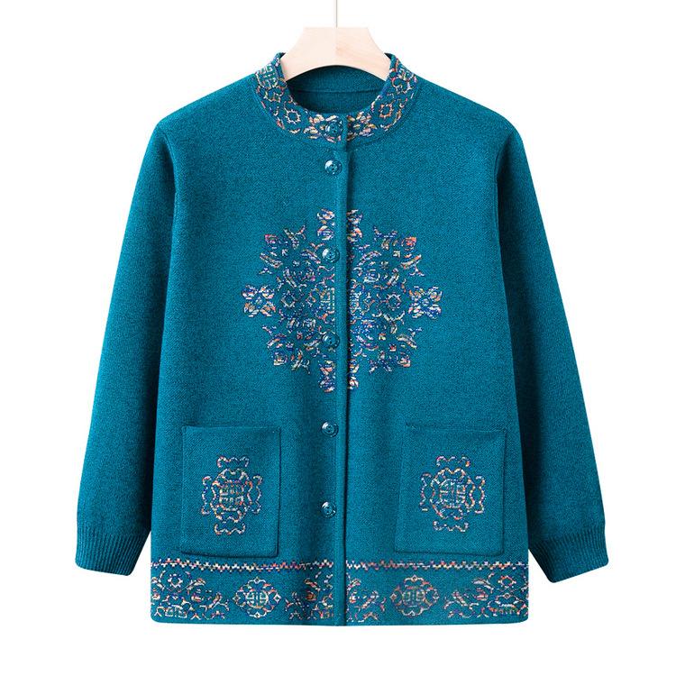 Fable Herfst Vrouw Moeder Lente en Herfst Nieuwe Oma Kleding Gebreide Jas Nieuwe Top XL blauw
