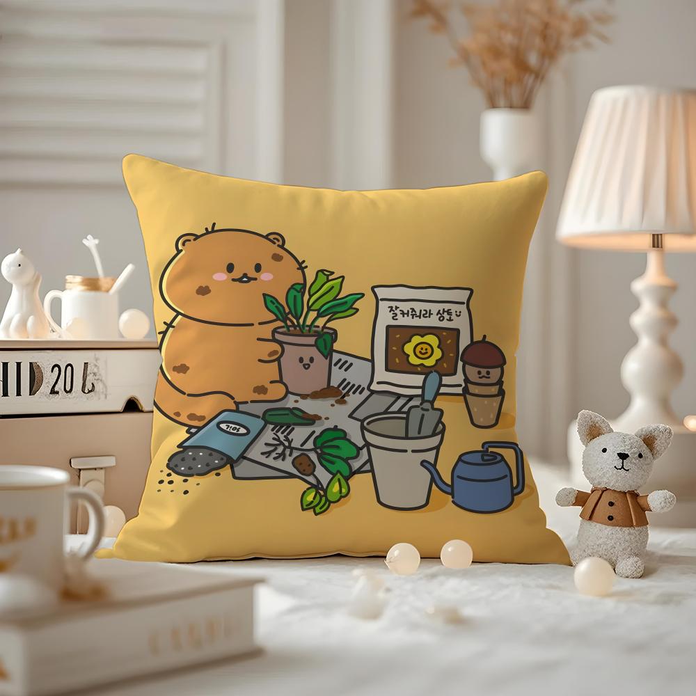 Cushion Cover Anti-dustmite Pillowcase Invisible Zipper Silky Short Plush Sofa Cushion Cover Cute Bear
