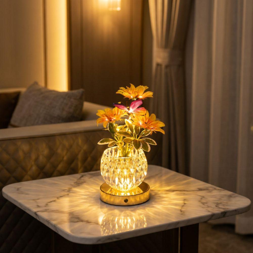 Sunflower Butterfly Design Night Light Bedroom Style USB Rechargeable Romantic Night Light Crystal Flower Table Lamp