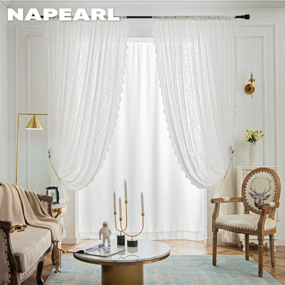 NAPEARL – rideau transparent français élégant de couleur unie, en dentelle tricotée en chaîne, confortable, pour salon, chambre à coucher, balcon, décoration de la maison, 1 pièce
