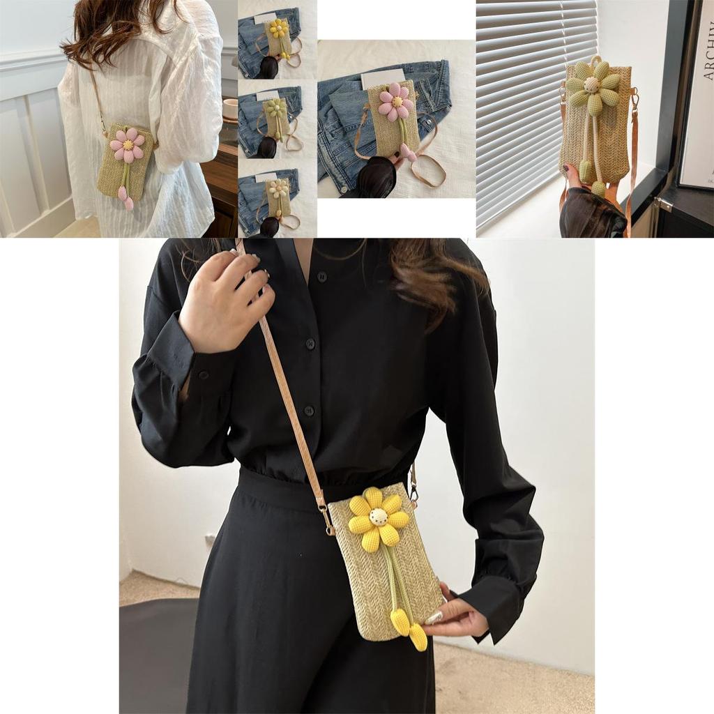 Adorable Floral Weave Bag For Women Trendy Summer Crossbody Phone Purse