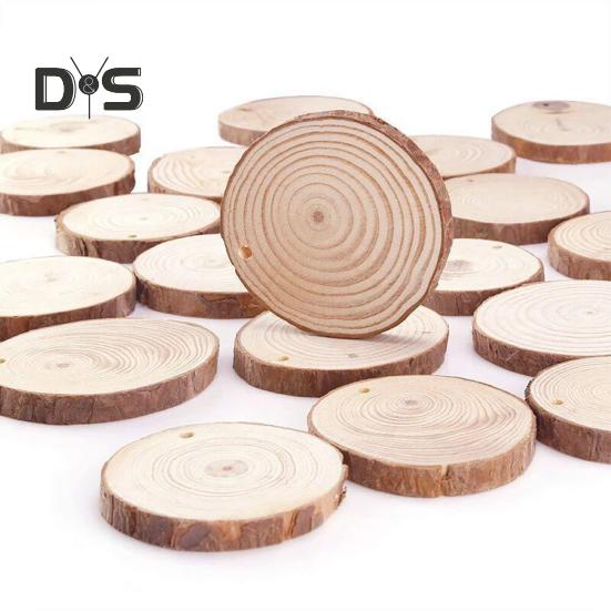 Natural Wood Tree Discs 9-10cm Pre-Drilled Wooden Discs 1cm Thick Smooth Wood Slices for DIY Crafts Wedding Wall Decorations