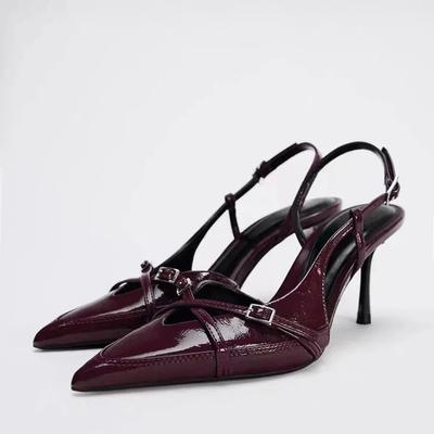 Buckle Decorate Stilettos  Women Point Head Closed Toe Slingbacks Sandal New Chic High Heel Shoes for Woman Pumps