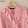ZANZEA Women Ruffles V-Neck Solid Color Casual 3/4 Sleeve Blouse