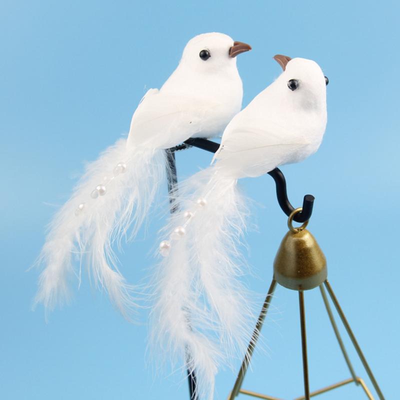 2Pcs White Bird Dove Simulation Feather Wedding Decoration Creative Mini Birds Ornamentsscene Decorate Home Christmas-supplies