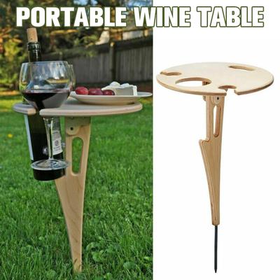 Outdoor Wine Table With Foldable Round Desktop Mini Wooden Picnic Table Collapsible Easy To Carry Wine Rack Party Travel Tools