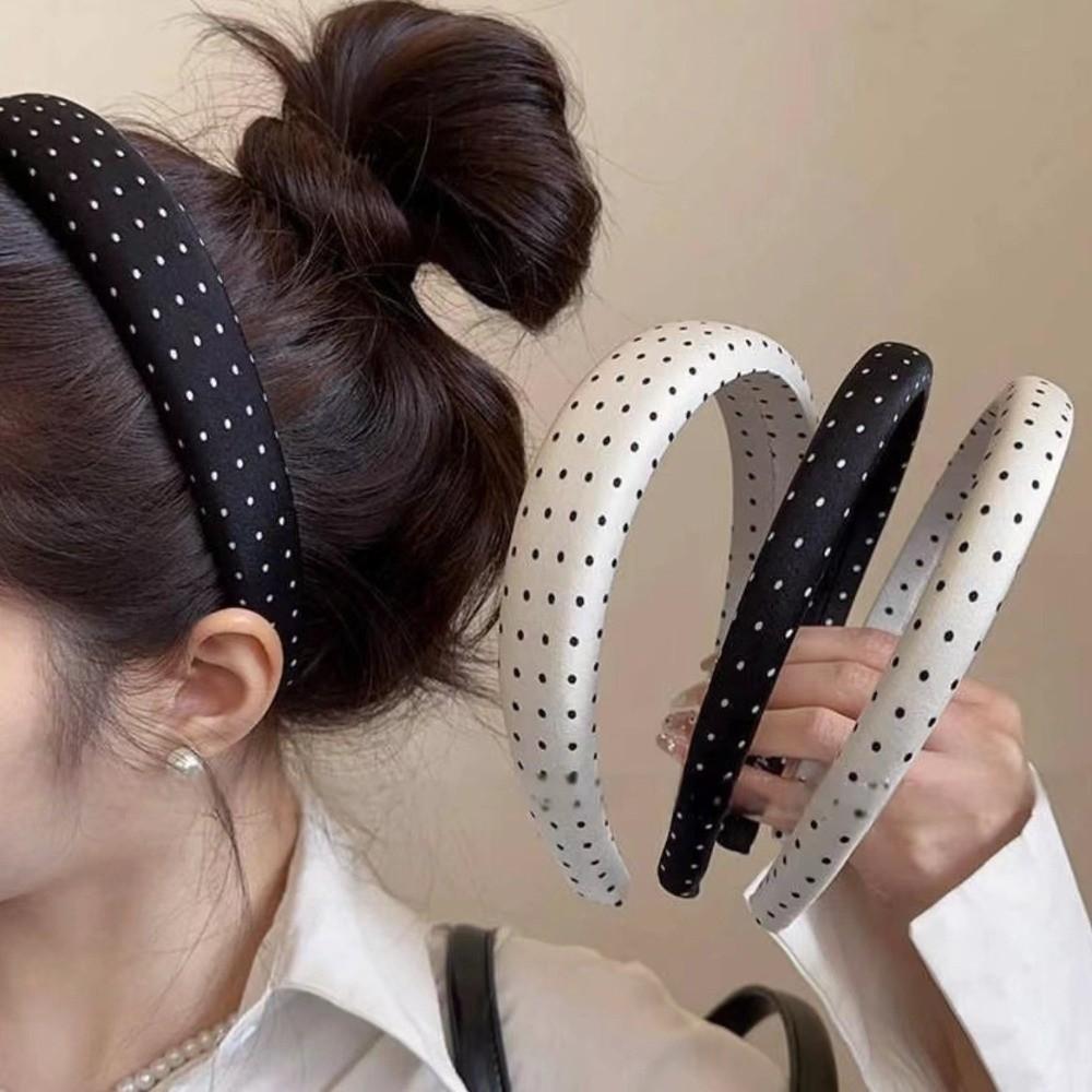 Classic Polka Dot Headband Wide-Edge Sponge Girls Hair Bands Black White Hair Accessories Elegant Hairband