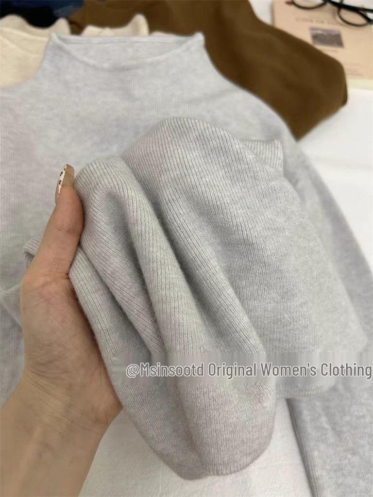 Chic Cream Yellow Slim-Fit Women's Base Layer Sweater for Autumn/Winter