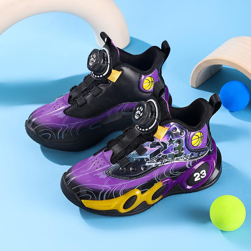 

Children s basketball shoes Boys leather waterproof and non-slip medium and older children s soft-soled sports shoes Rotary buckle explosive sneakers 37