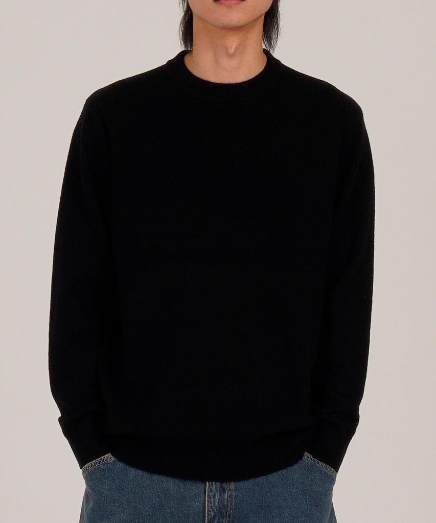 Beoteunseoul [90% Wool] Minimal Crew Neck Daily Knit (Black)