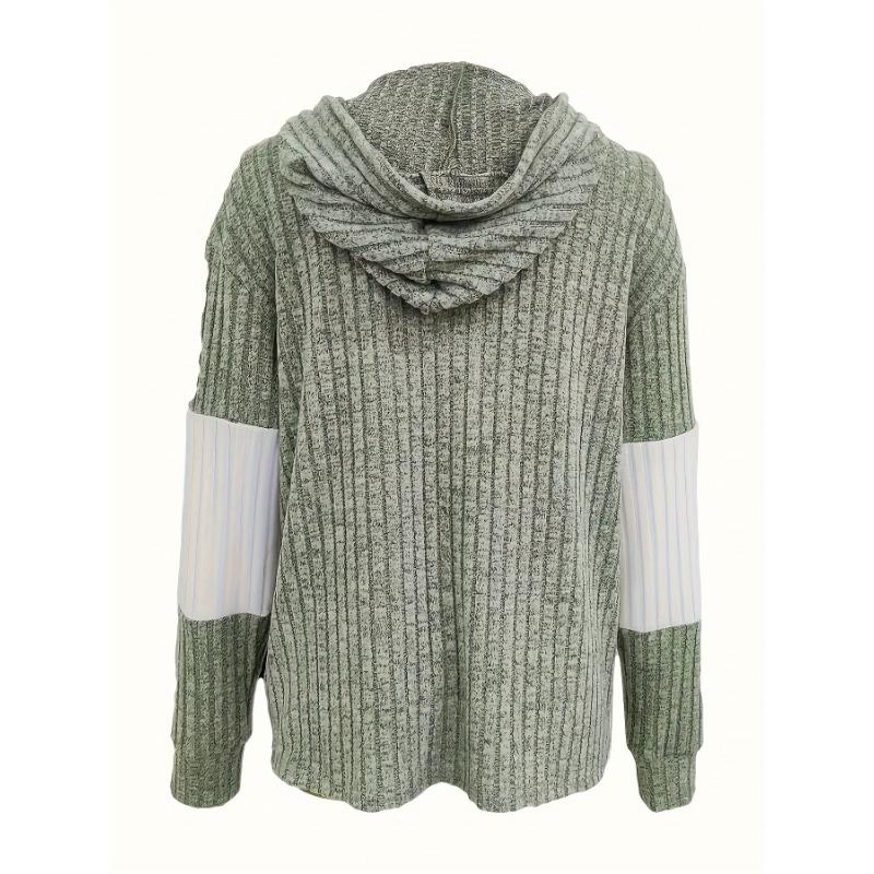 Autumn Zipped Patchwork Color Women's Hoodies Drawstring Long Sleeve Ladies Striped Knitwear Woman Fashion Loose Fit Sweatshirts