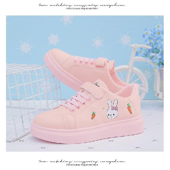 Girls' Sports Shoes New Summer White Shoes Breathable Leather Panel Shoes for Older Children Students Flat Running Shoes