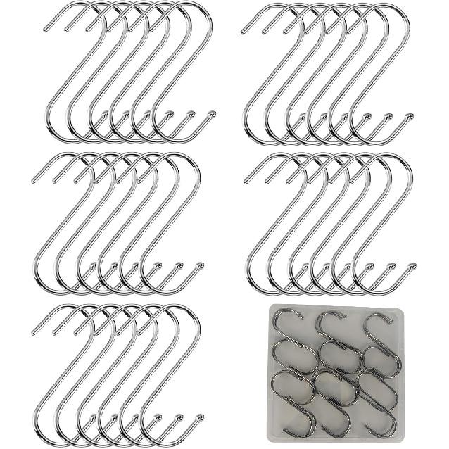 30 Pcs S Shaped Hooks, 3.5 Inch Silver Metal Hanging Hangers for Closet, Kitchen Utensils, Pots, Plants, and Bags, with PP Storage Box